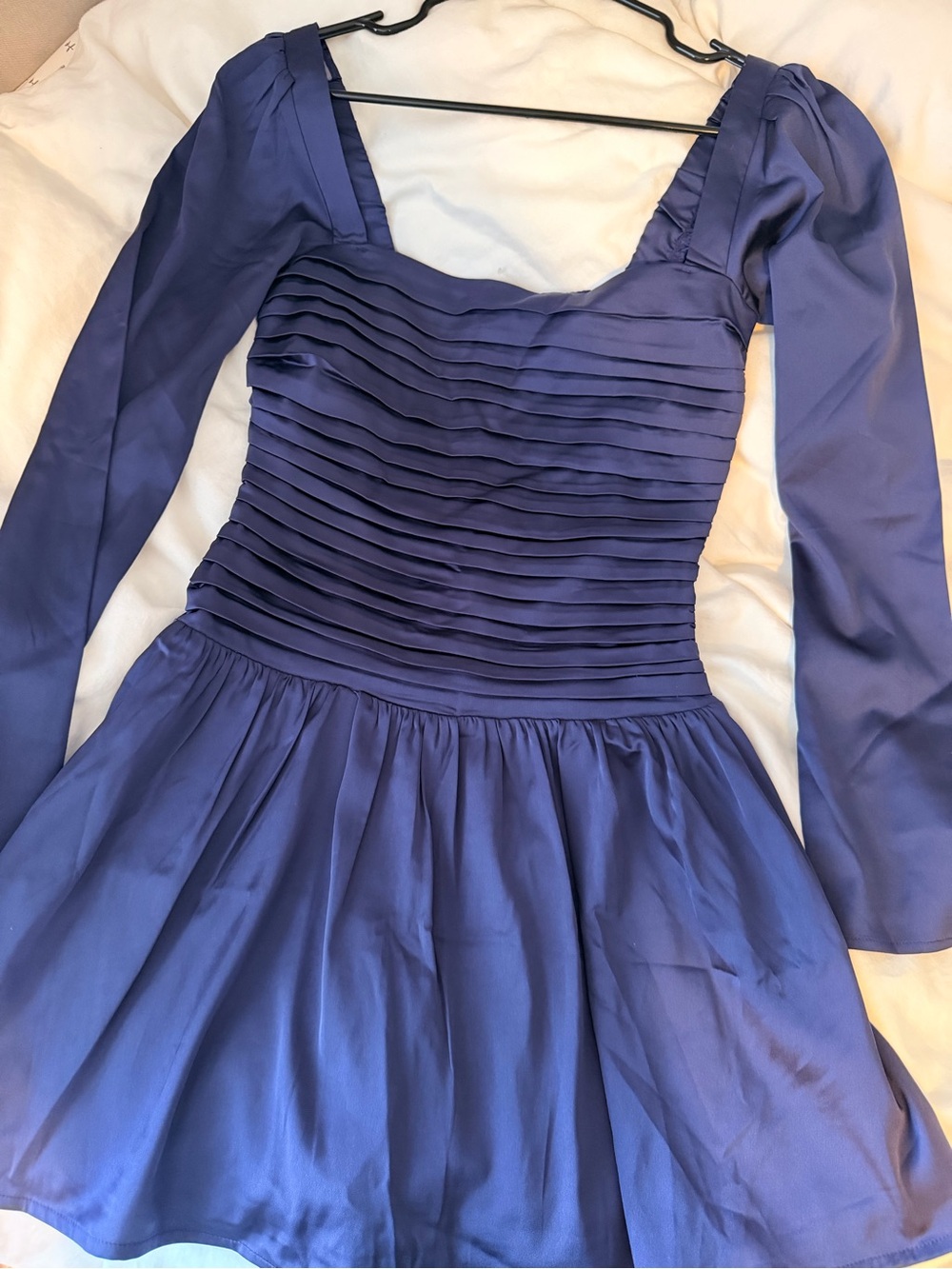 Abercrombie and fitch Royal Blue Pleated Long-Sleeve Fit & Flare Dress